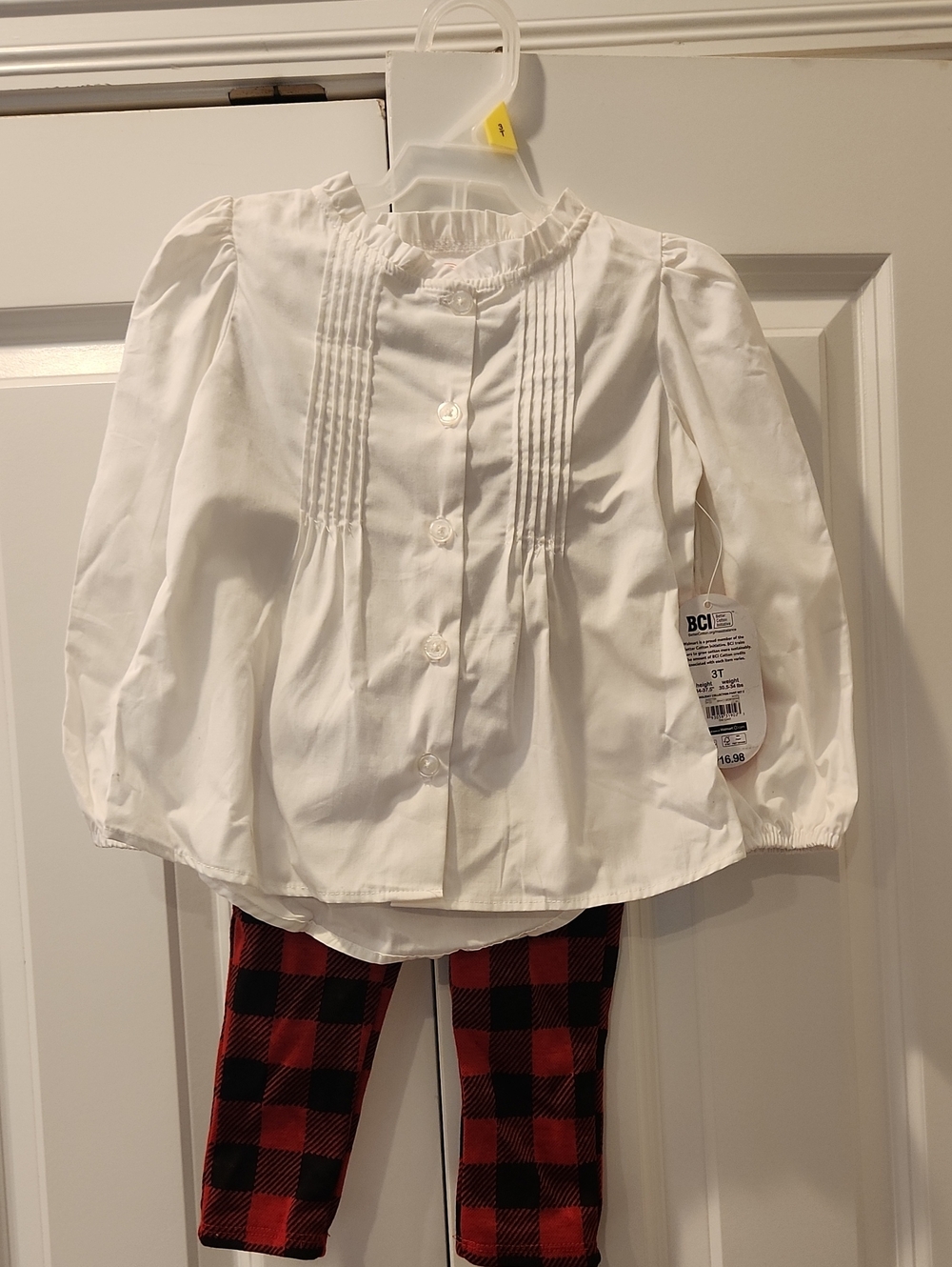 Girls White Pintuck Button-Front Top With Pants Classic Ruffle Collar
